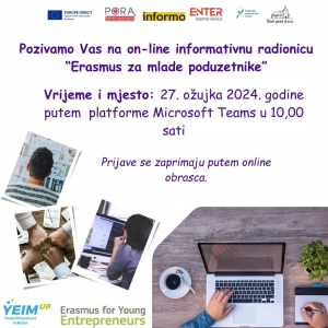 ‌Najava on-line radionice: Erasmus za mlade poduzetnike